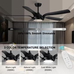 Plafondventilator met Verlichting en Afstandsbediening, 142 cm, Stil, Dimbaar, 6 Snelheden, 5 Bladen, Zwart — thumbnail 1