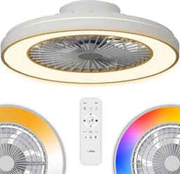 Airking Plafondventilator - Stille Ventilator met Lamp en Afstandsbediening 48,5 cm - LED 40W Dimbaar - 3000K-6500K - Zomer en Winterstand Wit — thumbnail 1