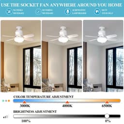 2-in-1 ventilator & lamp - Met afstandsbediening - Diameter 47 cm - Mini-ventilator met zes snelheden - Drie windsnelheden - Schroefvoet - Eenvoudige installatie - Geschikt voor slaapkamers, keukens, garages en woonkamers — thumbnail 2