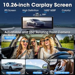 Carplay Display – Draadloos Carplay – Android Auto – Mirror Link – Dashcam – 10,26 Inch HD IPS Touchscreen – 4K Frontcamera met 350° Draaibare Lens — thumbnail 4