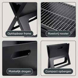 Lomera Draagbare Barbecue - Opvouwbare BBQ - Houtskoolbarbecue - Tafelbarbecue - Camping Barbecue - Mini Barbecue - Opklapbaar - Reis Barbecue - Festival BBQ - Houtskool Grill - Balkon Barbecue - Picknick BBQ - Met Handgrepen - Zwart — thumbnail 5
