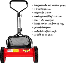 Quvo® Grasmaaier Handmatig – Grastrimmer Met 21 Liter Opvangbak – Handmaaier Met 5 Messen – Rood - 60cm x 50cm x 124cm — thumbnail 3
