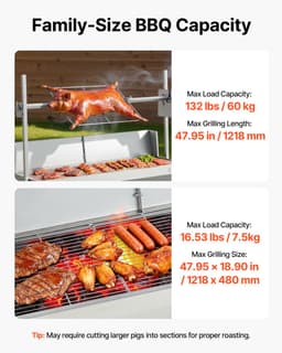 Rotisseriegrill met elektromotor, 38 W BBQ-spitrooster voor buiten koken, houtskoolgrill met een capaciteit van 132 lbs, verstelbare hoogteniveaus, roestvrijstalen ontwerp met wielen voor kamperen en buitengebruik — thumbnail 4
