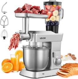 VEVOR Multifunctionele elektrische keukenmachine 1300 W met roestvrijstalen kom (4,3 L) en mengkom (1,5 L), deegmixer met 6+P snelheden, deeghaak, garde en klopper. — thumbnail 5