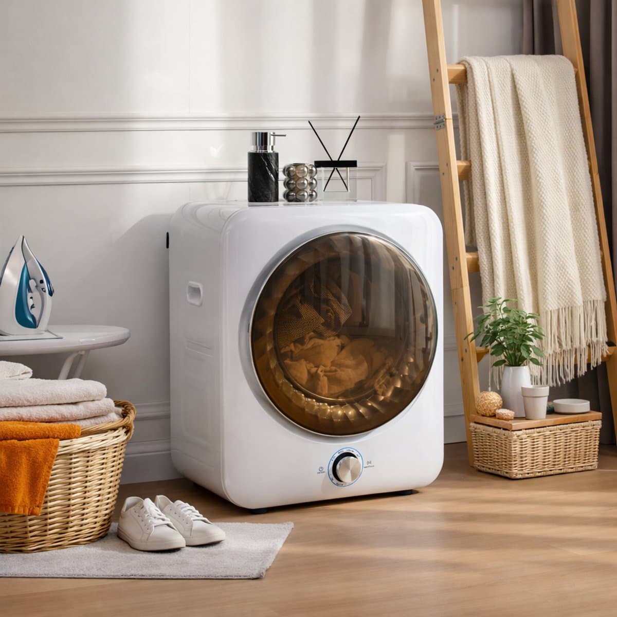 STILVORA Wasdroger – Compact En Stil 3 Kg – 53,5 x 42 x 65 cm – ABS En Staal – Wit – Wandmontage Voor Kleine Ruimtes – 8 Programma’s — afbeelding 1