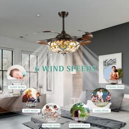 Plafondventilator met Licht en 6 Snelheden Tiffany Stijl Dimbaar — thumbnail 3