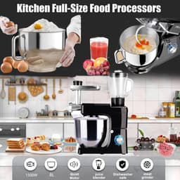 Keukenmachine Mixer - Keukenrobot Blender - Multifunctioneel Koken - Krachtige 1500 Watt Motor - 8 Liter Kom - Zwart — thumbnail 2