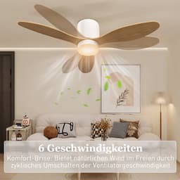 Homcom Plafondventilator met verlichting-Kunststof-Ø115 x 20H cm-Natuurlijk hout — thumbnail 4