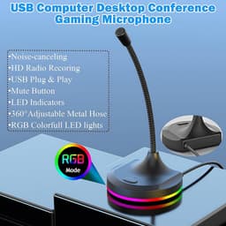 USB Computer Microfoon met Mute-Knop en RGB-Verlichting, Plug&Play Mic Geschikt voor Vergaderingen, Gaming, YouTube, Desktop PC Mic voor Mac/Windows - Zwart — thumbnail 4