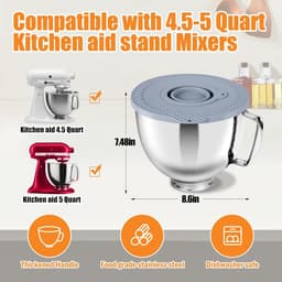RVS Mengkom - Keukenmachine Kom - Bakken en Mixen - Speciaal Ontworpen - 5 Liter Inhoud - Met Deksel — thumbnail 3
