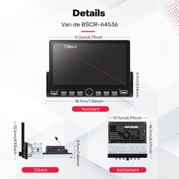 Boscer 1DIN Autoradio Universeel - 4+64GB Android 15 - Draadloze Apple CarPlay & Android Auto - 7 Inch HD IPS Touchscreen - Met Interne Koeling & Vernieuwd Bedieningspaneel - GPS, Bluetooth, WiFi - Achteruitrijcamera & Microfoon — thumbnail 5