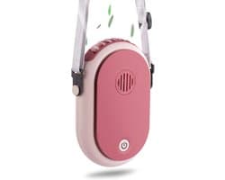 Draagbare hangende nekventilator, draagbare persoonlijke ventilator, op batterijen, USB-oplaadbaar, 3-snelheden, mini-handbediende airconditioning, koeling, kettingventilator voor vrouwen, wimpers, kamperen, buiten (roze)