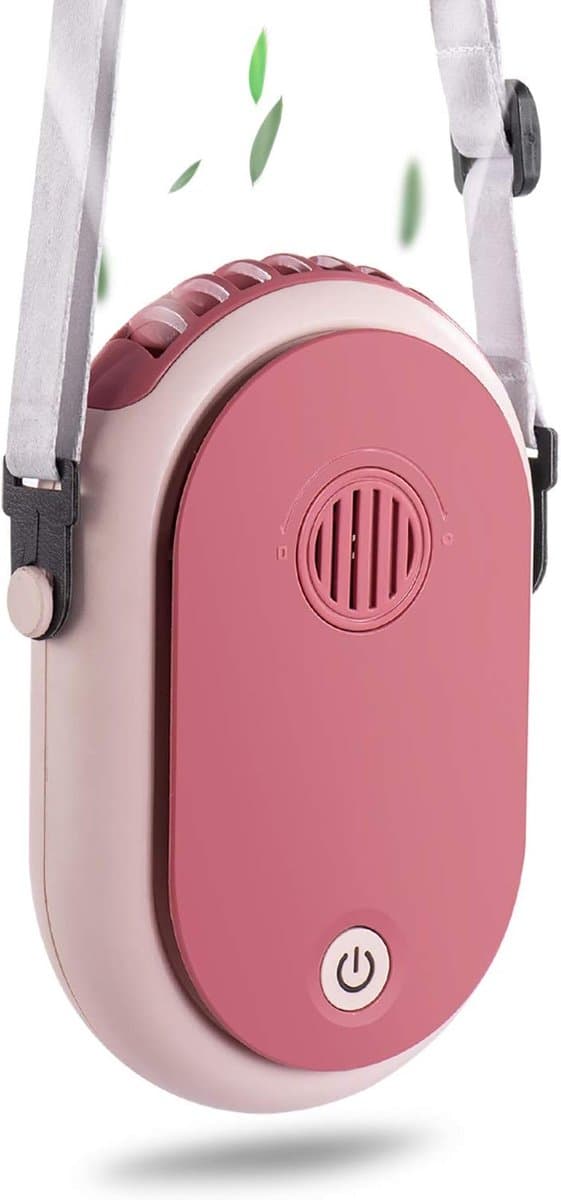 Draagbare hangende nekventilator, draagbare persoonlijke ventilator, op batterijen, USB-oplaadbaar, 3-snelheden, mini-handbediende airconditioning, koeling, kettingventilator voor vrouwen, wimpers, kamperen, buiten (roze) — afbeelding 1