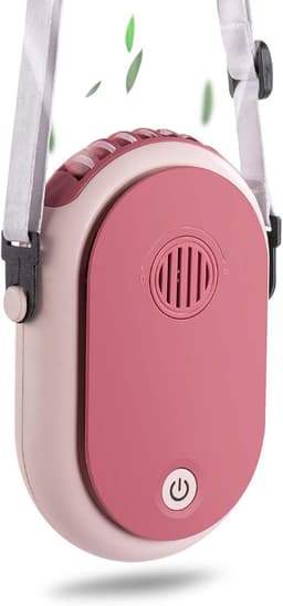 Draagbare hangende nekventilator, draagbare persoonlijke ventilator, op batterijen, USB-oplaadbaar, 3-snelheden, mini-handbediende airconditioning, koeling, kettingventilator voor vrouwen, wimpers, kamperen, buiten (roze) — thumbnail 1