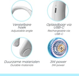 Orange Care, Draagbare Nekventilator – 3 Snelheden – Nek Koeler, Halsventilator, Gezichtsventilator, Mini Ventilator - Wit – 3W – USB Oplaadbaar — thumbnail 2