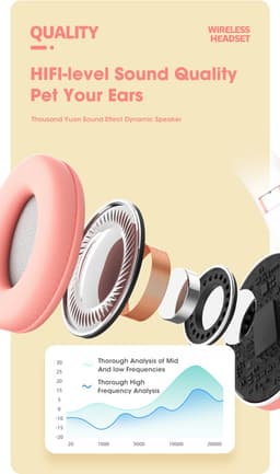 Kinder Hoofdtelefoon-Draadloze Koptelefoon-Kids Headset-Over Ear-Bluetooth-Microfoon-Katten Oortjes-Led Verlichting-Roze — thumbnail 5