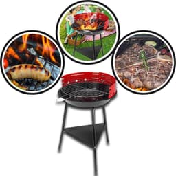 VAGGAN - Houtskoolbarbecue Ø33 cm - Verstelbare Grill BBQ - Halfopen | Zwart/Rood — thumbnail 3