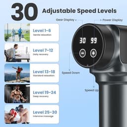 Massagepistool, massagepistool voor diepe weefselmassage voor pijnverlichting, percussieve spiermassagepistool voor atleten, draagbare elektrische rugmassager met 30 snelheidsniveaus en 9 massagekoppen (grijs) — thumbnail 2
