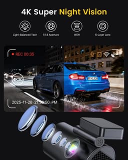 SnelShoppen - GKU 4K Dashcam Voor en Achter, WiFi Dashcam Auto met 64GB SD-Kaart, Dual Auto Camera met Parking Monitor, Nachtzicht, WDR, 170° Brede Ho — thumbnail 3