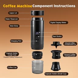 SnelShoppen - Draagbare Espressomachine Klein 20 Bar, 3-in-1 Mini Koffiemachine voor Cups & Maling, Accu 7800mAh USB-C, Mobiele Koffiemachine voor Cam — thumbnail 5