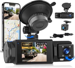 SnelShoppen - 3-Kanaals Dashcam Met Voor, Achter En Interne Camera, 1080p, App Controle, Nachtzicht, G-Sensor, Parkeerhulp, 24-Uurs Bewaking — thumbnail 1