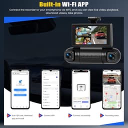 SnelShoppen - 2K Dashcam Voor- en Achteruit met APP WiFi, 4 Kanalen 2K+3*1080P, 150° Hoek, Super Nachtzicht, Parkeerbewaking, G-sensor, Loopopname, AP — thumbnail 2