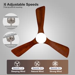 Houten Plafondventilator 42 inch - Met Licht en Afstandsbediening - Binnen en Buiten Gebruik - Modern Design met 3 Bladen - Geschikt voor Terras, Woonkamer, Boerderij - Zijde Nikkel Afwerking — thumbnail 5