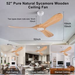 MODENUIT Plafondventilator – 132 cm – 3 Houten Bladen – Wit en Naturel – Met Afstandsbediening – Timer — thumbnail 5