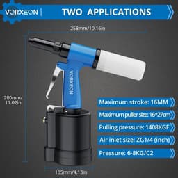 Compressed Air Rivet Gun Set Blind Rivet Gun Tool Rivet Gun 1408KGF with 4 Nozzles (2.4mm 3.2mm 4mm 4.8mm) Air Rivet - ShopVlot — thumbnail 3