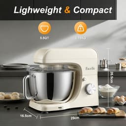 Keukenmachine - Mixer - Bakken en Koken - Krachtige 1500W Motor - 5.5 Liter Kom - Wit — thumbnail 3