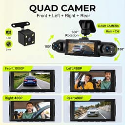 Thijox - Rimoody 360° 4-kanaals dashcam auto met 4 camera's, 1080p HD, 3,16 inch IPS-scherm, voor alle voertuigen, ideaal voor veiligheid onderweg — thumbnail 2