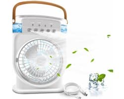 Draagbare mini-airconditioning, 4-in-1, mini-ventilator met waterkoeler, stil, ventilator, verdamping zonder slang, oplaadbaar, luchtbevochtiger type C met timer (wit)