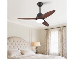 HAUSS SPOLE Ventilator - 42 Inch - Met Verlichting En Omkeerbare Luchtstroom - Massief Hout - Zwart En Donker Walnoot - Woonkamer