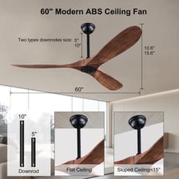 HAUSS SPOLE Ventilator – 60 Inch Zonder Licht Met Afstandsbediening – ABS – Zwart En Donker Walnoot – Voor Slaapkamer Terras En Woonkamer — thumbnail 2