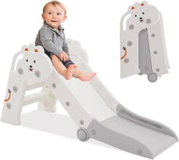 Glijbaan voor kinderen, opvouwbaar, met armleuningen, babyglijbaan, kinderglijbaan, kleine glijbaan, indoor/outdoor, ruimtebesparend, grijs — thumbnail 1