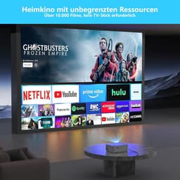 Bluetooth beamer, 4K, Android OS-projector, Native 1080P met autofocus, 800 ANSI lumen, mini-projector voor thuisbioscoop, outdoor, tuin, woonkamer, 9000+ apps, HDMI USB (wit) — thumbnail 4