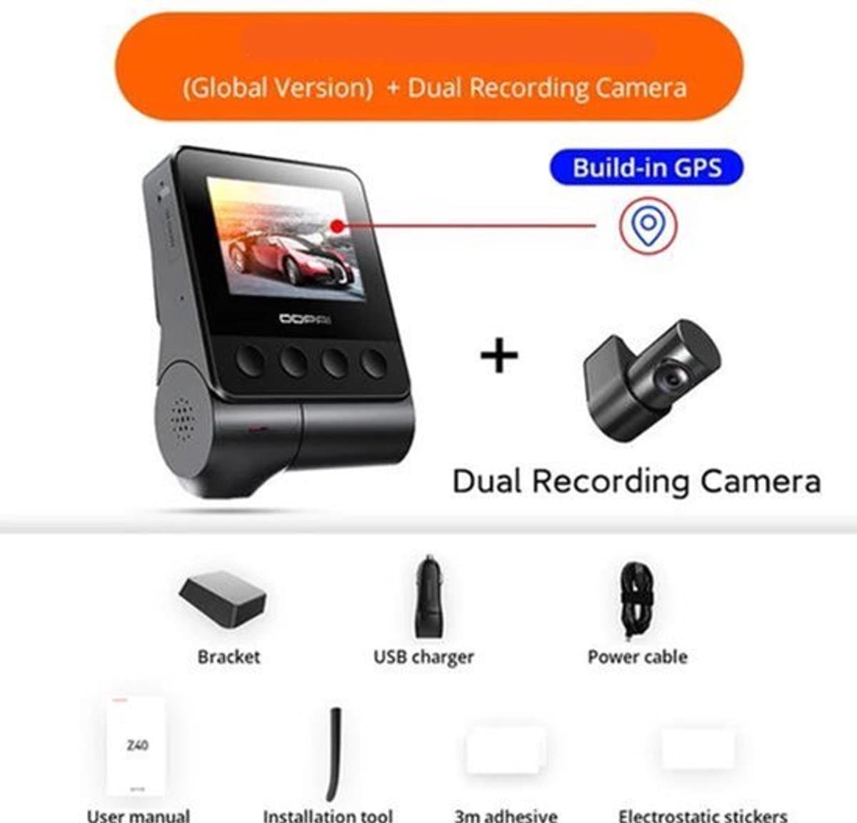 Dashcam voor Auto - Dash Cam - Dual Car Camera Recorder 1944P HD Voor- en Achtercamera - GPS Wifi Car DVR - 24U Parkeerbeveiliging - D²save Opslag — afbeelding 1