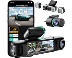 Dashcam voor auto - Zwart - G980H 4CH zonder kaart - 4-kanaals 3K + 3 x 1080p met GPS en 3,18 inch IPS-scherm - Voor volledige rijveiligheid