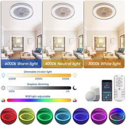 DESMIU Plafondventilator Met Verlichting 19 Inch - 6 Snelheden, Afstandsbediening En Dimbare RGB Verlichting - Voor Slaapkamer En Woonkamer - ABS - Wit — thumbnail 3
