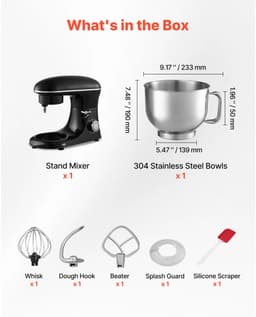 Keukenmachine 6L - Stand Mixer met RVS Mengkom - 6 Snelheden + Pulse - Deeghaak, Garde & Menghaak - Zwart — thumbnail 3