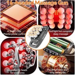 SnelShoppen - PGTC 16-Koppen Massagepistool Diepe Weefsels, Stille Elektrische Spiermassageapparaat, 30 Snelheden, Draagbare Rugmassager voor Pijnverl — thumbnail 2
