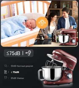 Keukenmachine - Keukenrobot Mixer - Bakken en Koken - Krachtige 2000W Motor - 62 Liter Kom - Rood — thumbnail 5