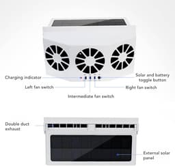 Auto Koeler - Zonneventilator - Auto Ventileren - Drie Ventilatoren - 21.7 cm - Wit — thumbnail 5