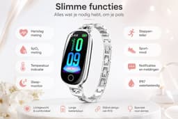 DrPhone EleganceX - Dames Smartwatch met RVS Band - Hartslag, SpO2, Temperatuur, Slaapmonitor en Notificaties – Rose Goud — thumbnail 4