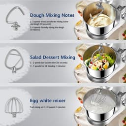 Keukenmachine 1500W – 10 Snelheden – Kneedmachine met 4,5L RVS Mengkom – Zilver — thumbnail 2