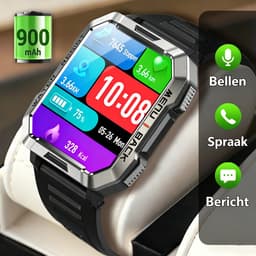 Militair Smartwatch Heren - W60 - Sporthorloge - Beantwoorden | Bellen - Buitensportsmartwatch Met Zaklamp - 100 Dagen Batterij | Kompas | Hartslag | SpO2 | Slaapmonitor - Fitnesstracker voor iOS/ Android -Zwart — thumbnail 2