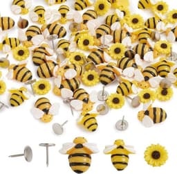 Set van 60 platte hars cabochons met bijen en zonnebloem motieven, ideaal voor doe-het-zelf ambachten en sfeervolle woondecoratie projecten — thumbnail 1
