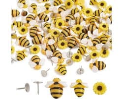 Set van 60 platte hars cabochons met bijen en zonnebloem motieven, ideaal voor doe-het-zelf ambachten en sfeervolle woondecoratie projecten