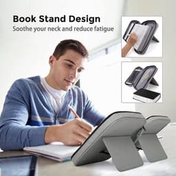 Stijlvolle grijze beugel opbergtas voor boeken met verstelbare standaard, handvat, rits en meerdere vakken, anti-drop en antislip voor veilig en overzichtelijk opbergen — thumbnail 2