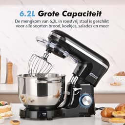 SnelShoppen - Keukenmachine 6,2 L Staande Mixer 1400W - Deegmixer met Planetaire Mengtechniek, Menghaak, Deeghaak, Garde - Zwart, Perfect voor Keuken, — thumbnail 5